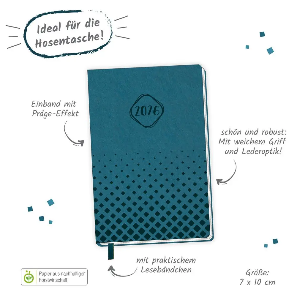 Bild: 4251901509642 | Trötsch Taschenkalender A7 Soft Touch Petrol 2026 | KG | Kalender