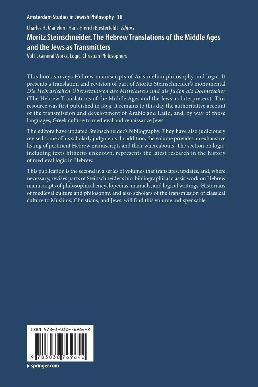 Rückseite: 9783030769642 | Moritz Steinschneider. The Hebrew Translations of the Middle Ages...