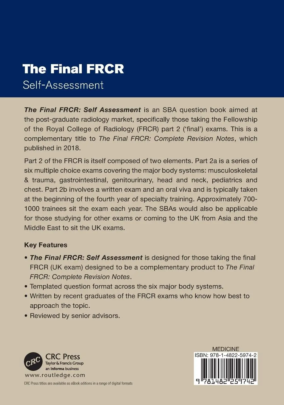 Rückseite: 9781482259742 | The Final FRCR | Self-Assessment | Amanda Rabone (u. a.) | Taschenbuch