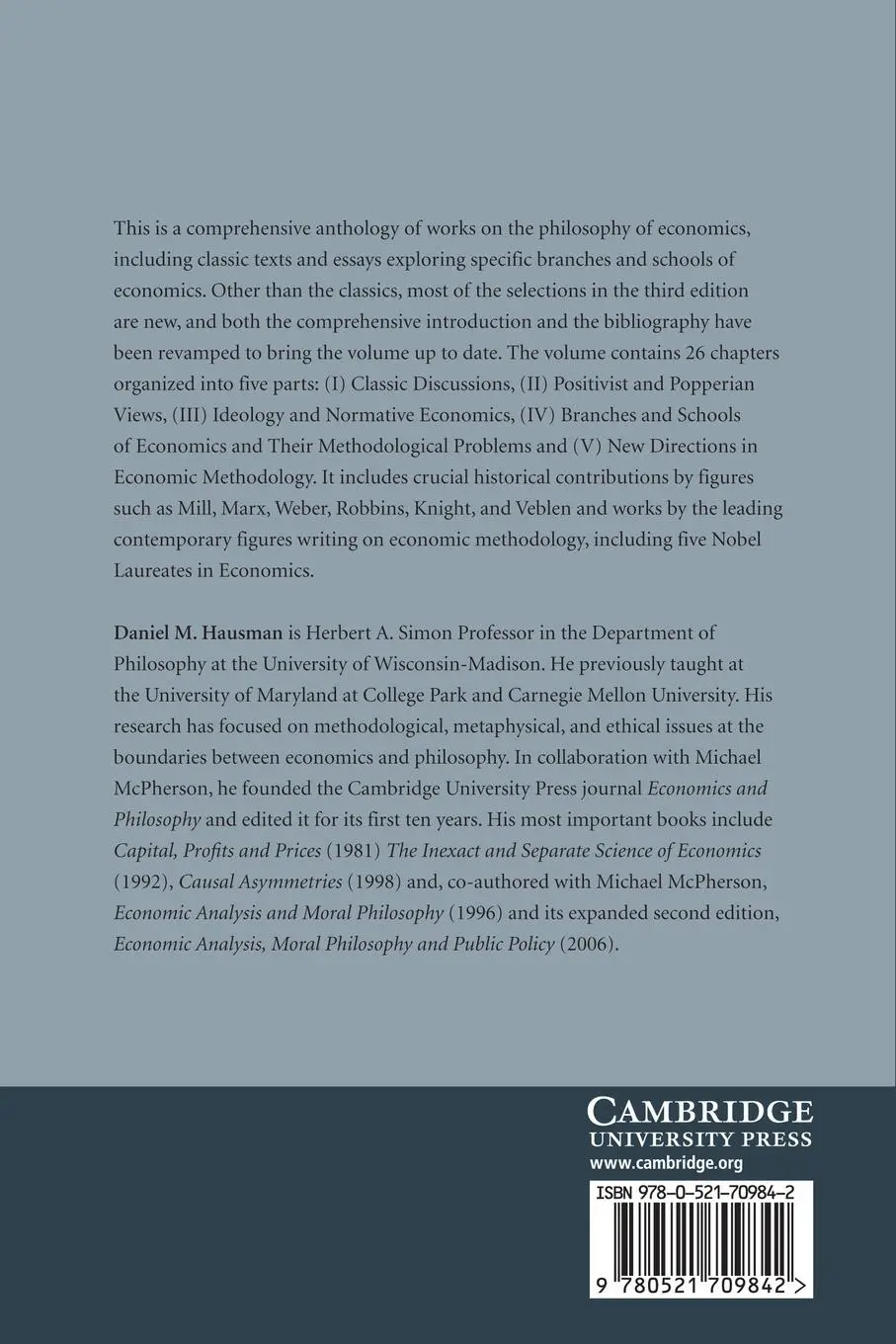 Rückseite: 9780521709842 | The Philosophy of Economics | An Anthology | Daniel M. Hausman | Buch