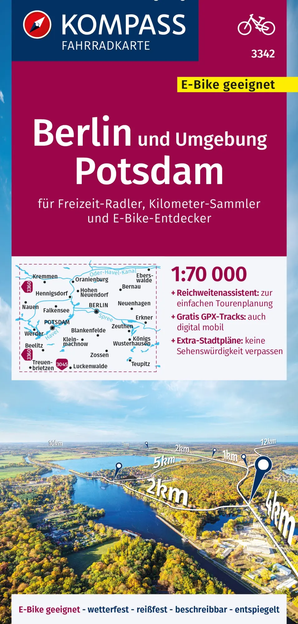 Cover: 9783991219842 | KOMPASS Fahrradkarte 3342 Berlin und Umgebung, Potsdam 1:70.000 | 2024