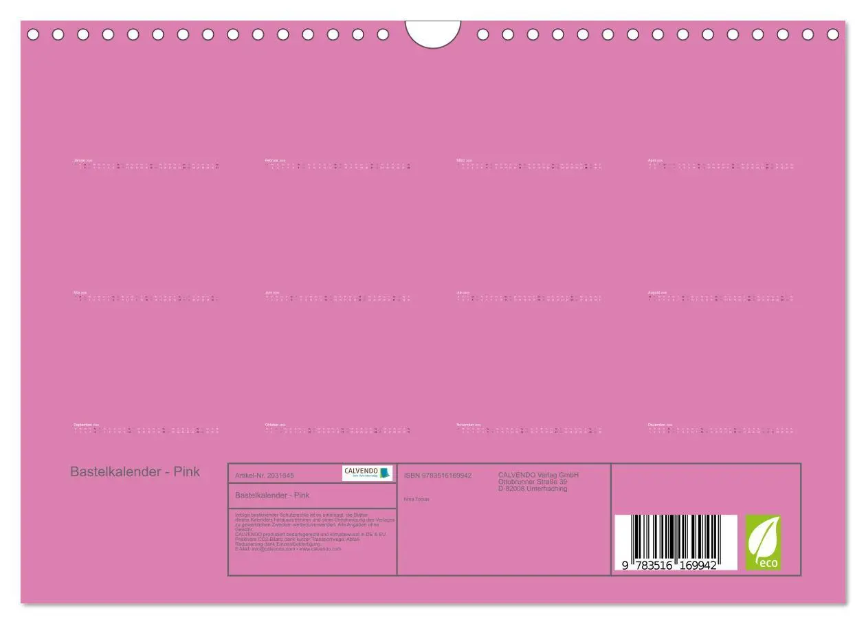 Bild: 9783516169942 | Bastelkalender - Pink (Wandkalender 2026 DIN A4 quer), CALVENDO...