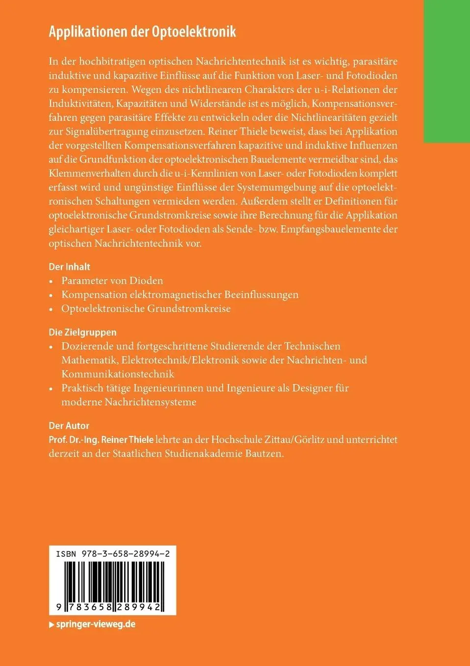 Rückseite: 9783658289942 | Applikationen der Optoelektronik | Reiner Thiele | Taschenbuch | 2020