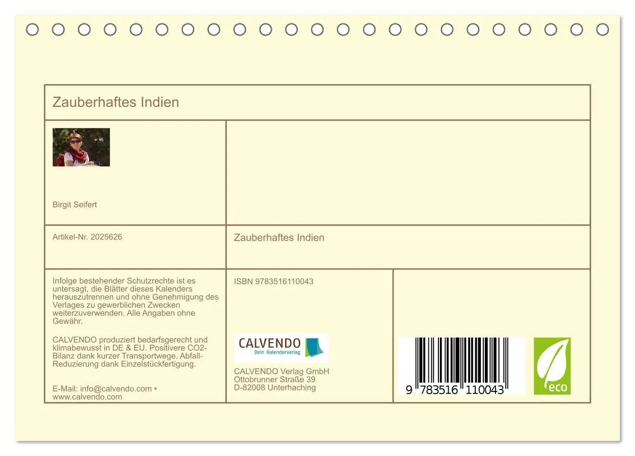 Bild: 9783516110043 | Zauberhaftes Indien (Tischkalender 2026 DIN A5 quer), CALVENDO...