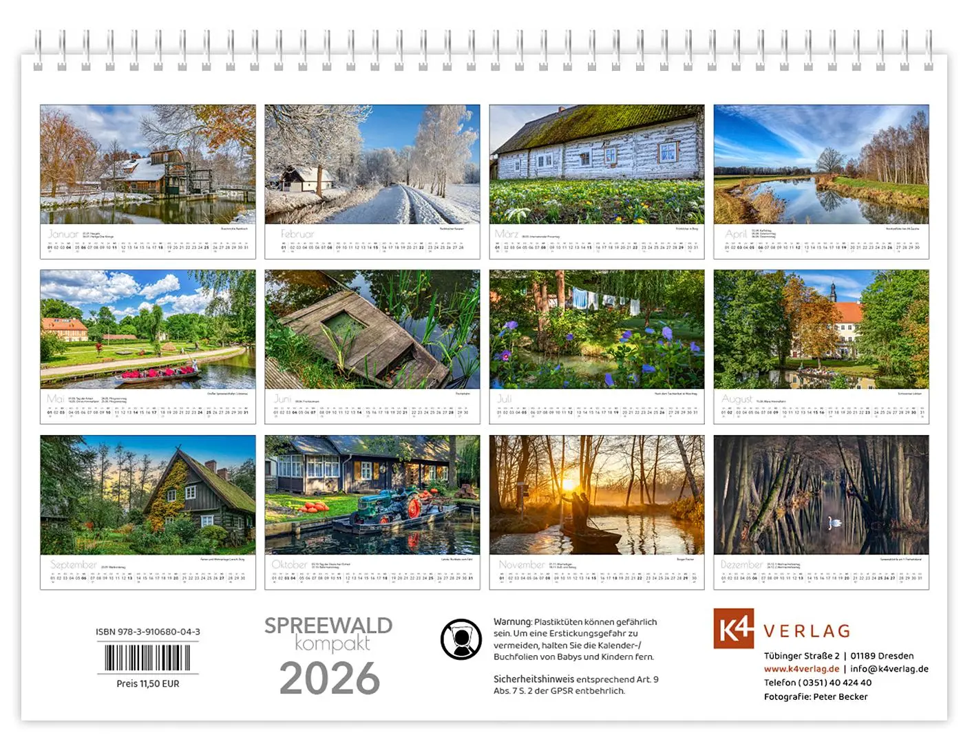Bild: 9783910680043 | Kalender Spreewald kompakt - Peter Becker 2026 | K4 Verlag (u. a.)