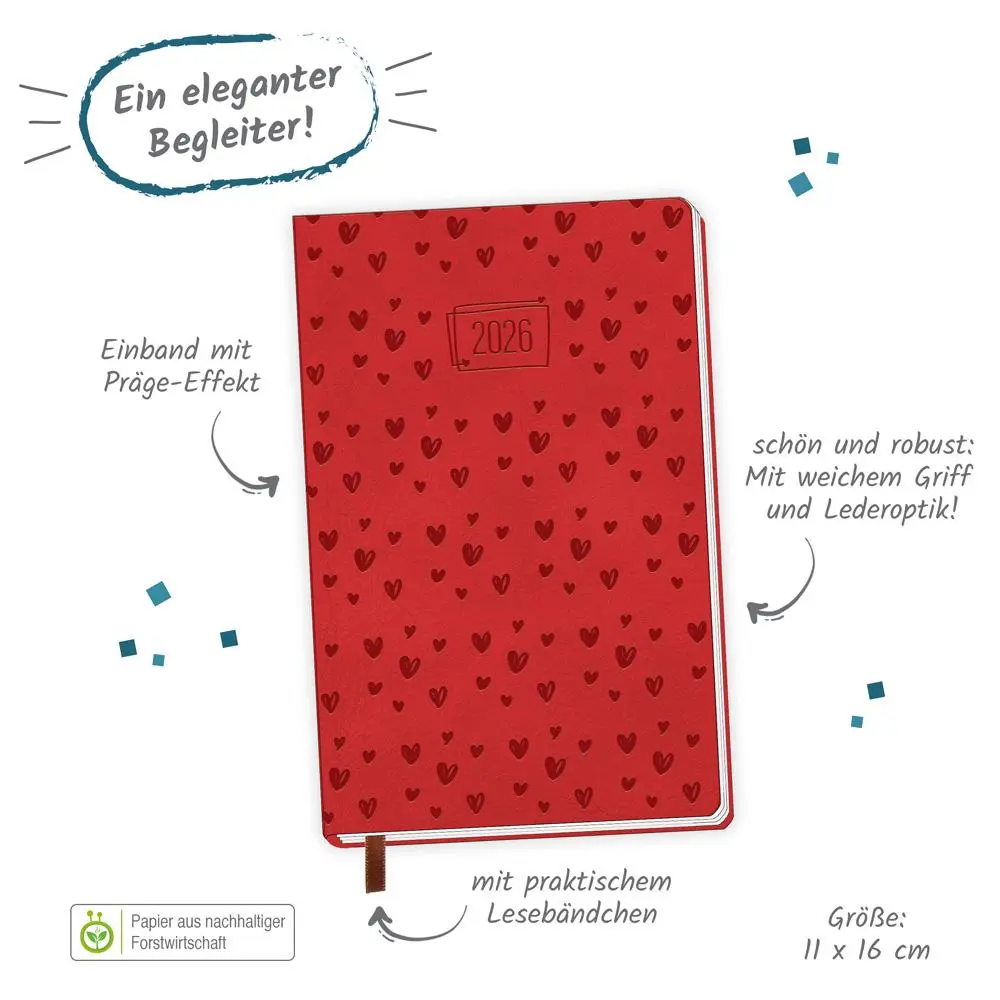 Bild: 4251901510143 | Trötsch Taschenkalender A6 Soft Touch Herzchen 2026 | KG | Kalender