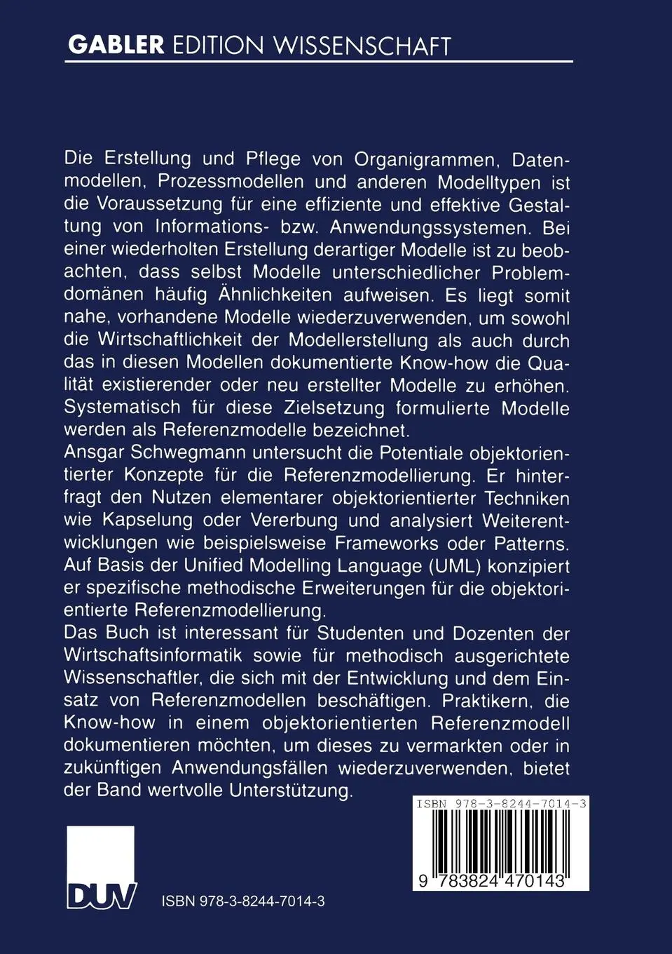 Rückseite: 9783824470143 | Objektorientierte Referenzmodellierung | Ansgar Schwegmann | Buch