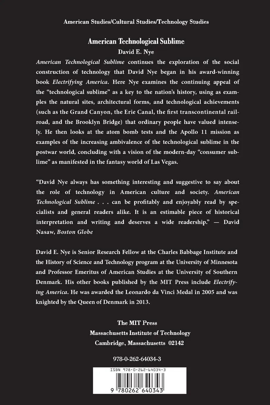 Rückseite: 9780262640343 | American Technological Sublime | David E. Nye | Taschenbuch | Englisch