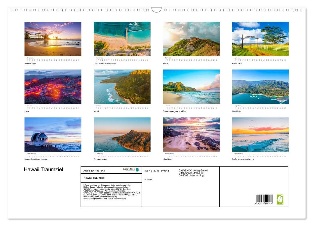 Bild: 9783457540343 | Hawaii Traumziel (Wandkalender 2026 DIN A2 quer), CALVENDO...