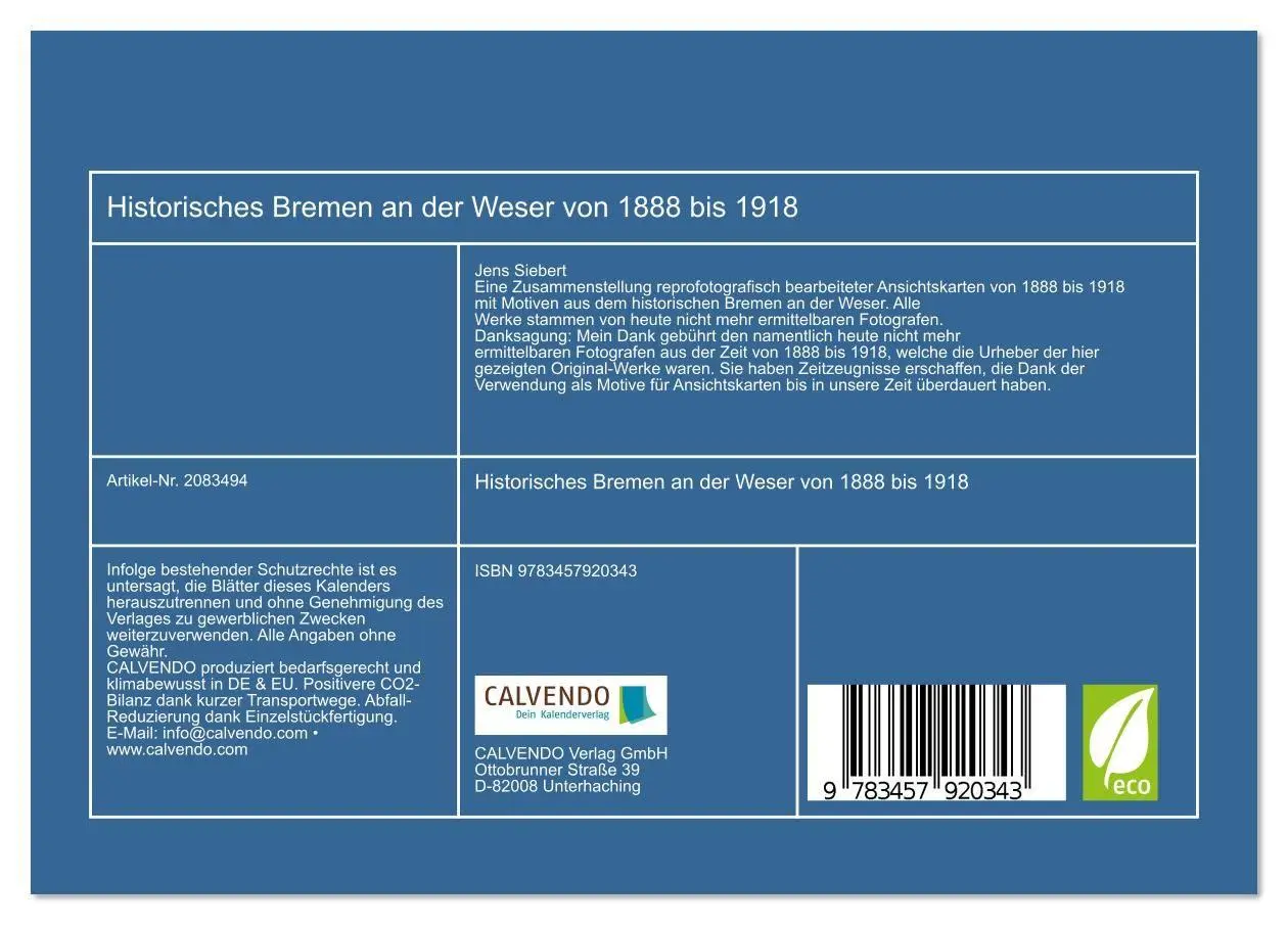 Bild: 9783457920343 | Historisches Bremen an der Weser von 1888 bis 1918 (Tischkalender...