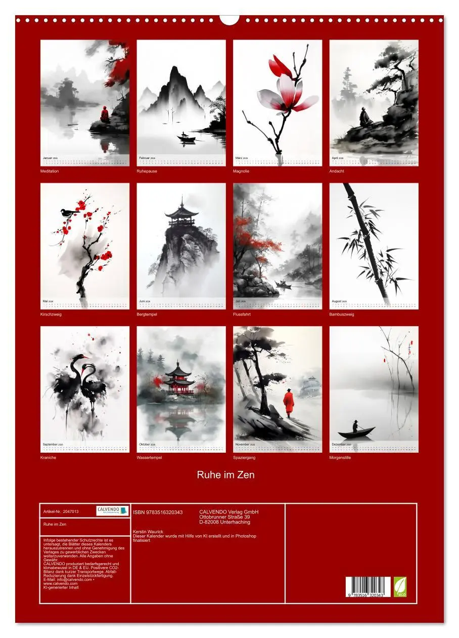 Bild: 9783516320343 | Ruhe im Zen (Wandkalender 2026 DIN A2 hoch), CALVENDO Monatskalender