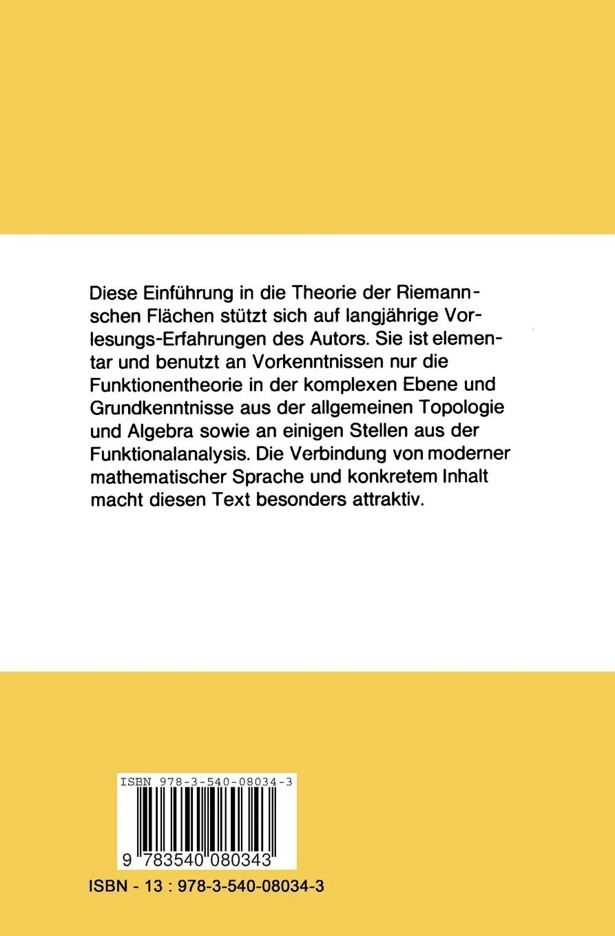Rückseite: 9783540080343 | Riemannsche Flächen | O. Forster | Taschenbuch | x | Deutsch | 1977