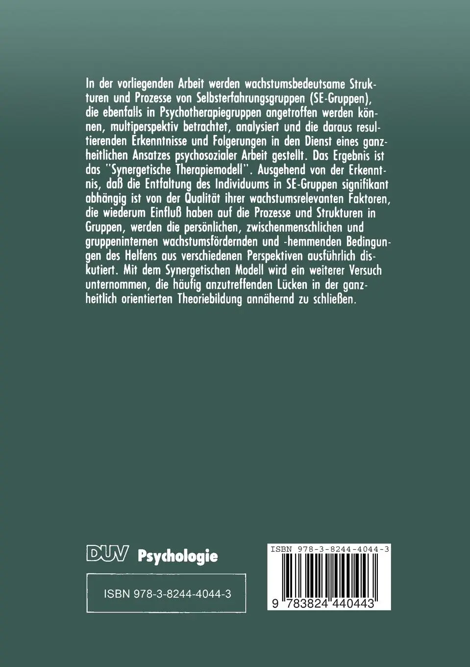 Rückseite: 9783824440443 | Das Synergetische Therapiemodell | Detlef Barth | Taschenbuch | 259 S.