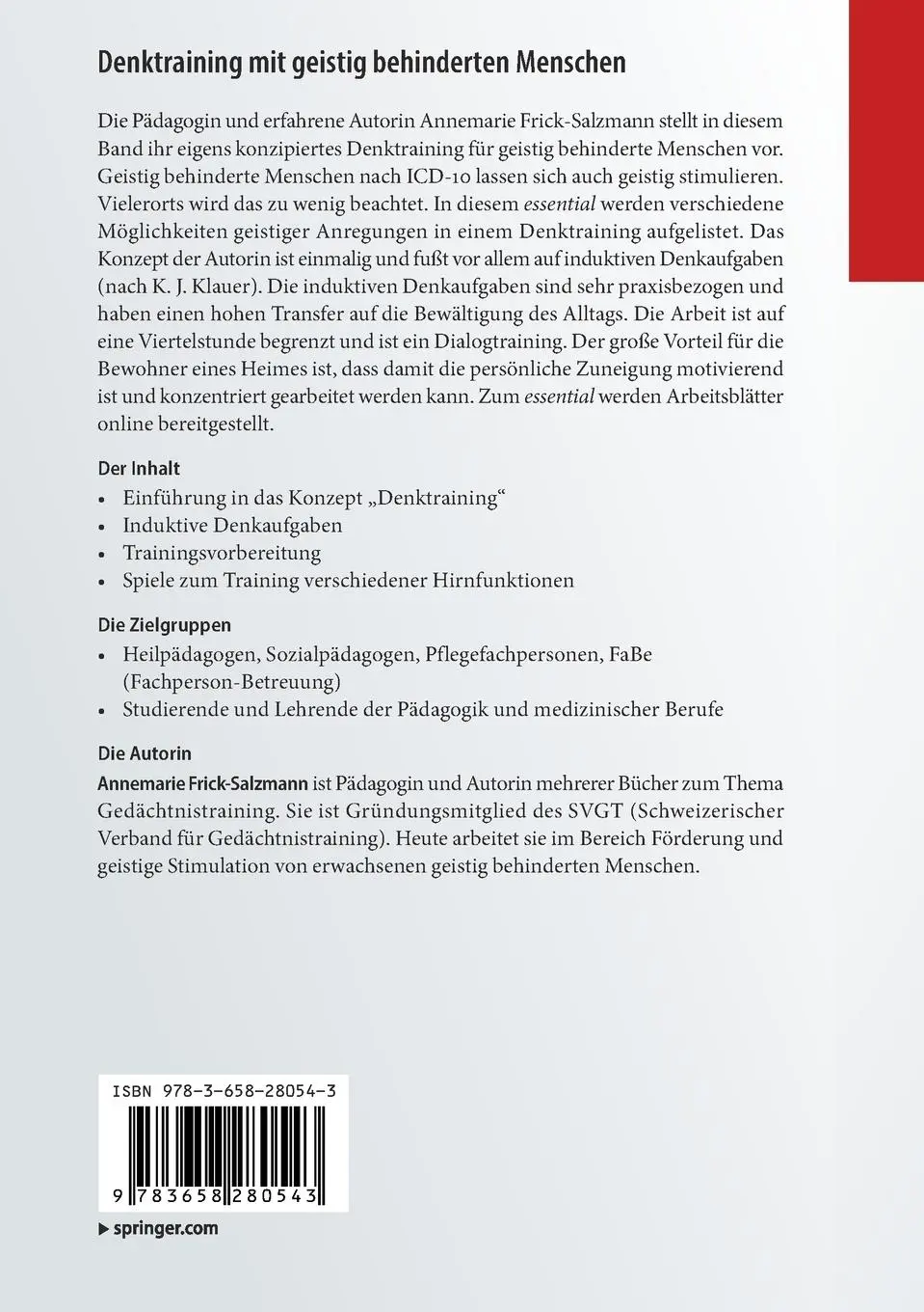 Rückseite: 9783658280543 | Denktraining mit geistig behinderten Menschen | Frick-Salzmann | Buch