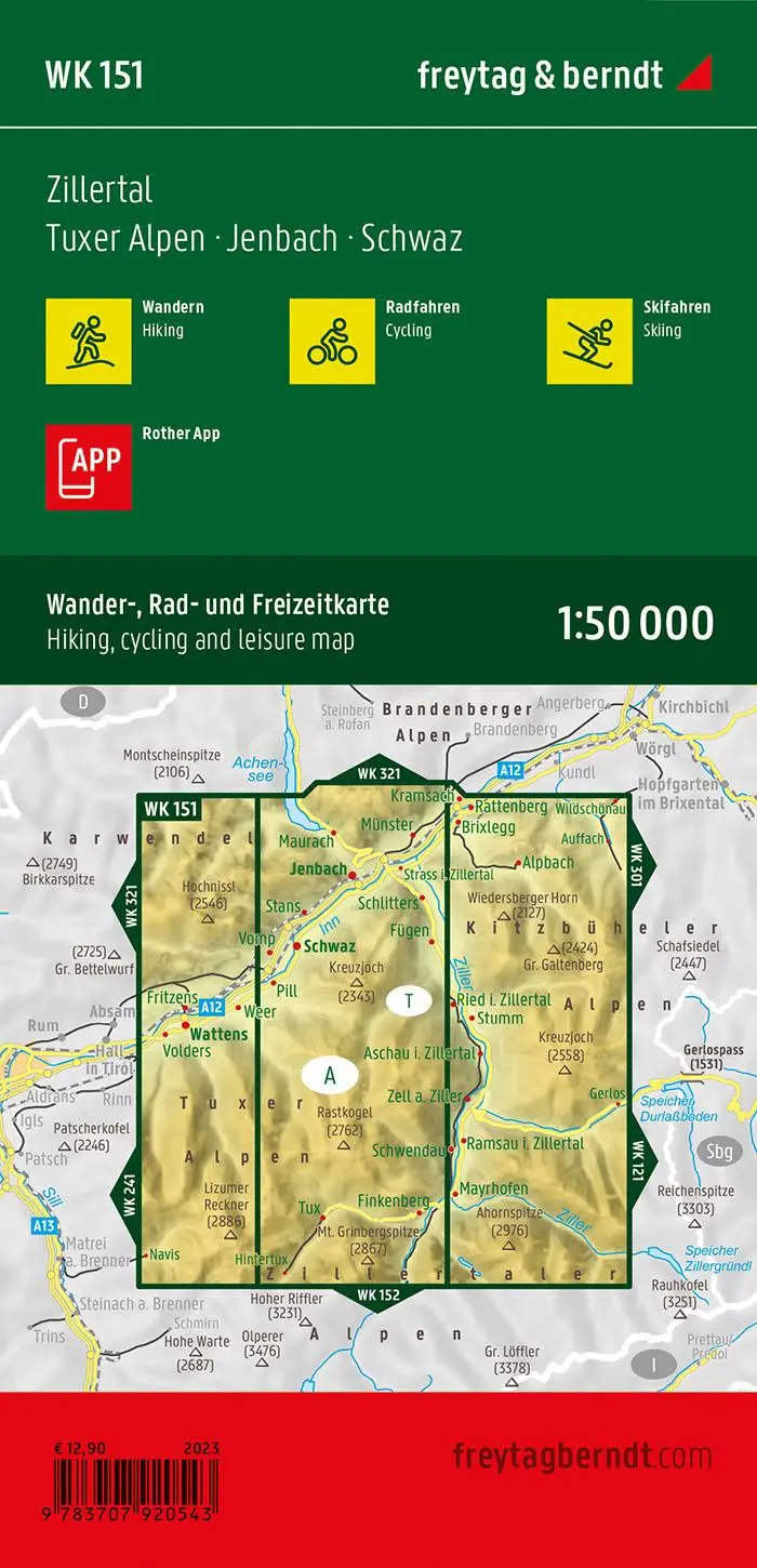 Rückseite: 9783707920543 | freytag &amp; berndt Wanderkarte WK 151 Zillertal, Tuxer Alpen -...