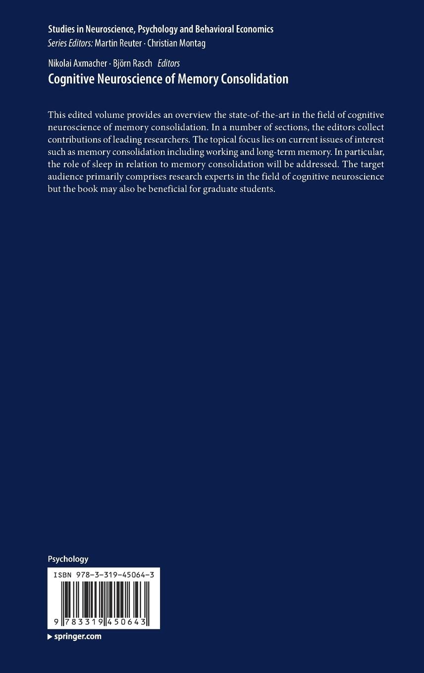Rückseite: 9783319450643 | Cognitive Neuroscience of Memory Consolidation | Björn Rasch (u. a.)