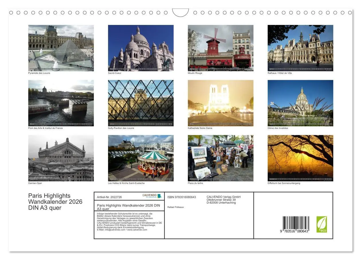 Bild: 9783516080643 | Paris Highlights Wandkalender 2026 DIN A3 quer (Wandkalender 2026...