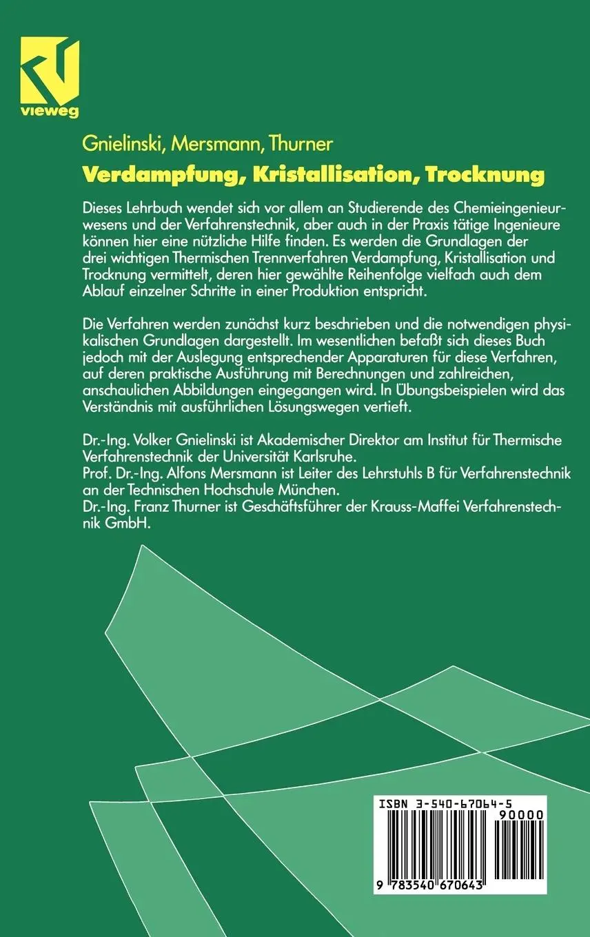 Rückseite: 9783540670643 | Verdampfung, Kristallisation, Trocknung | Volker Gnielinski (u. a.)
