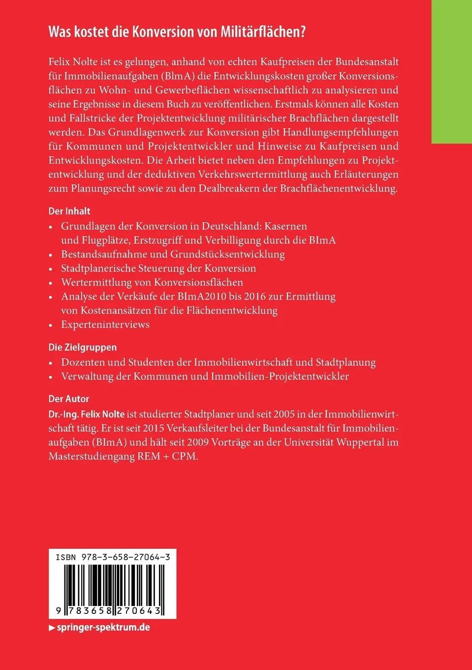 Rückseite: 9783658270643 | Was kostet die Konversion von Militärflächen? | Felix Nolte | Buch