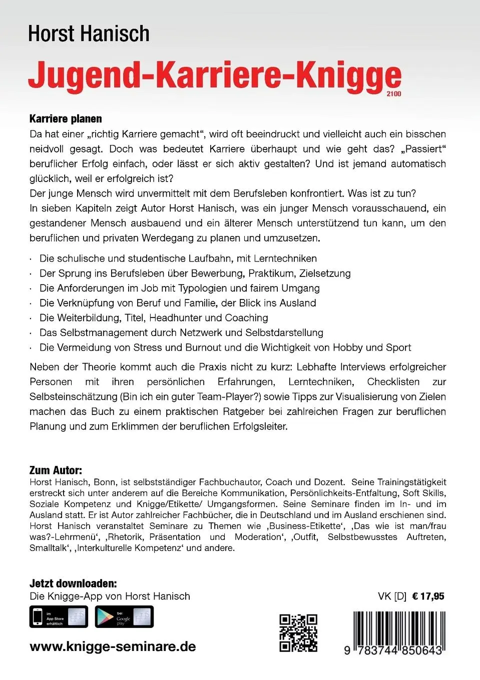 Rückseite: 9783744850643 | Jugend-Karriere-Knigge 2100 | Horst Hanisch | Taschenbuch | 216 S.