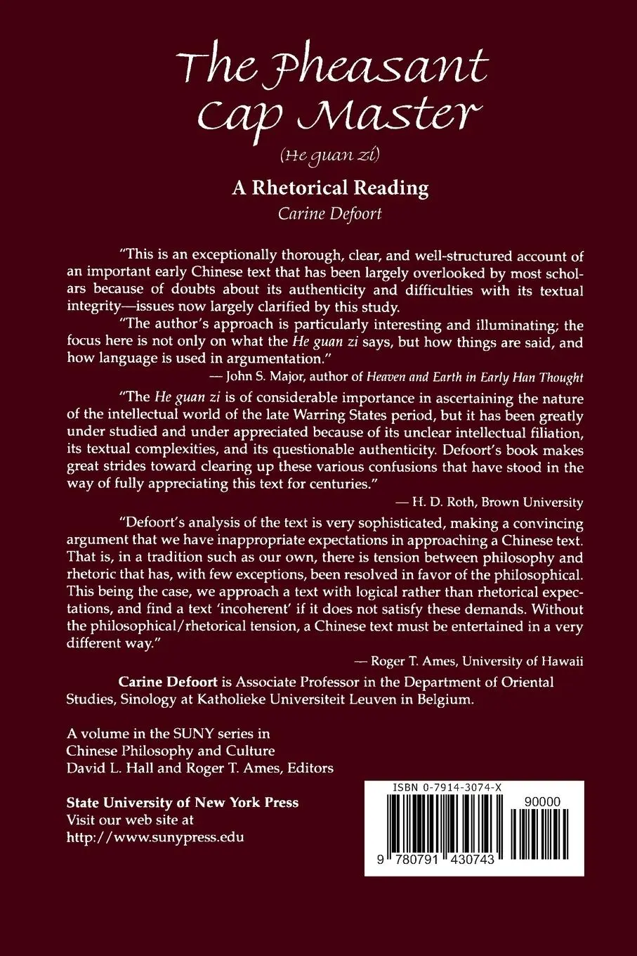 Rückseite: 9780791430743 | The Pheasant Cap Master (He guan zi) | A Rhetorical Reading | Defoort