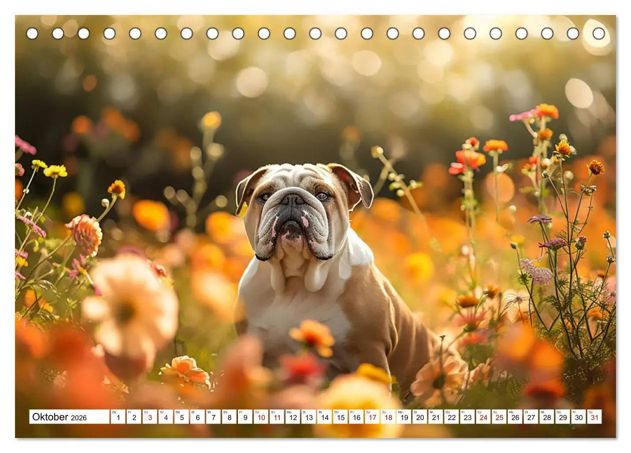 Bild: 9783457430743 | Englische Bulldoggen im Blütenmeer (Tischkalender 2026 DIN A5...