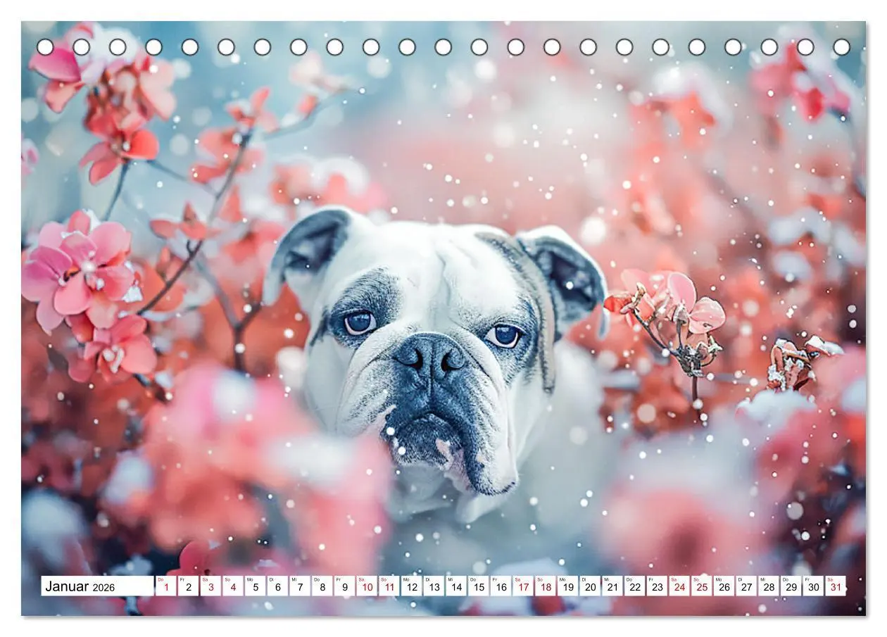 Bild: 9783457430743 | Englische Bulldoggen im Blütenmeer (Tischkalender 2026 DIN A5...