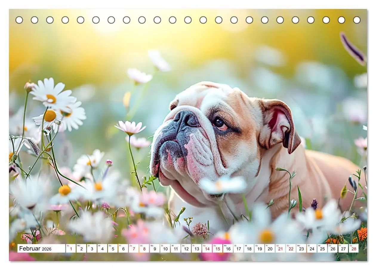 Bild: 9783457430743 | Englische Bulldoggen im Blütenmeer (Tischkalender 2026 DIN A5...