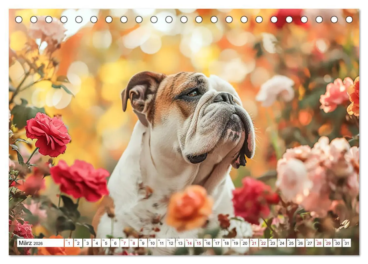 Bild: 9783457430743 | Englische Bulldoggen im Blütenmeer (Tischkalender 2026 DIN A5...
