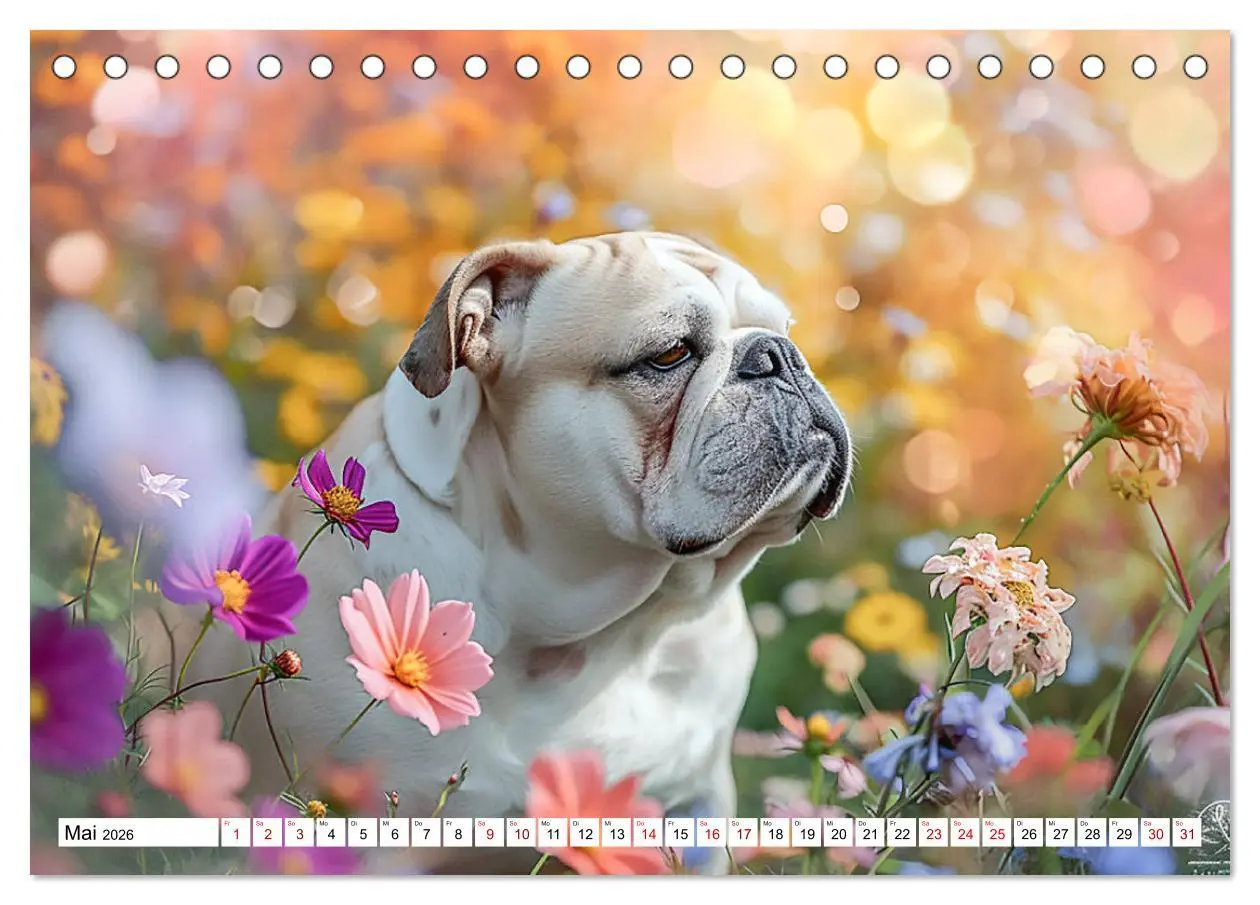 Bild: 9783457430743 | Englische Bulldoggen im Blütenmeer (Tischkalender 2026 DIN A5...