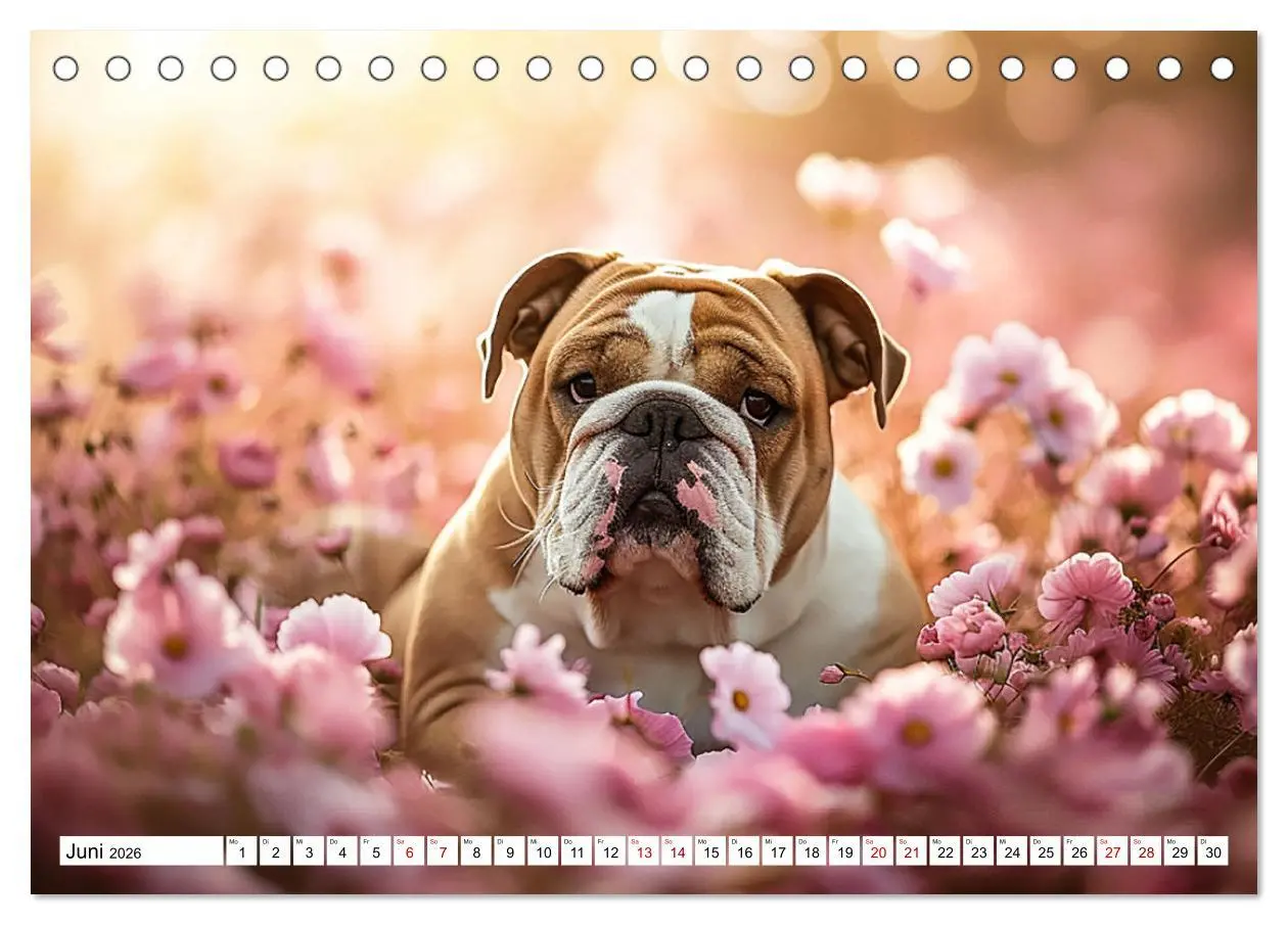 Bild: 9783457430743 | Englische Bulldoggen im Blütenmeer (Tischkalender 2026 DIN A5...
