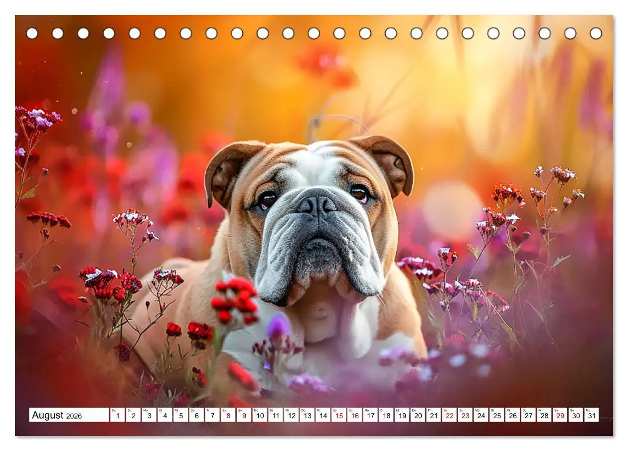 Bild: 9783457430743 | Englische Bulldoggen im Blütenmeer (Tischkalender 2026 DIN A5...