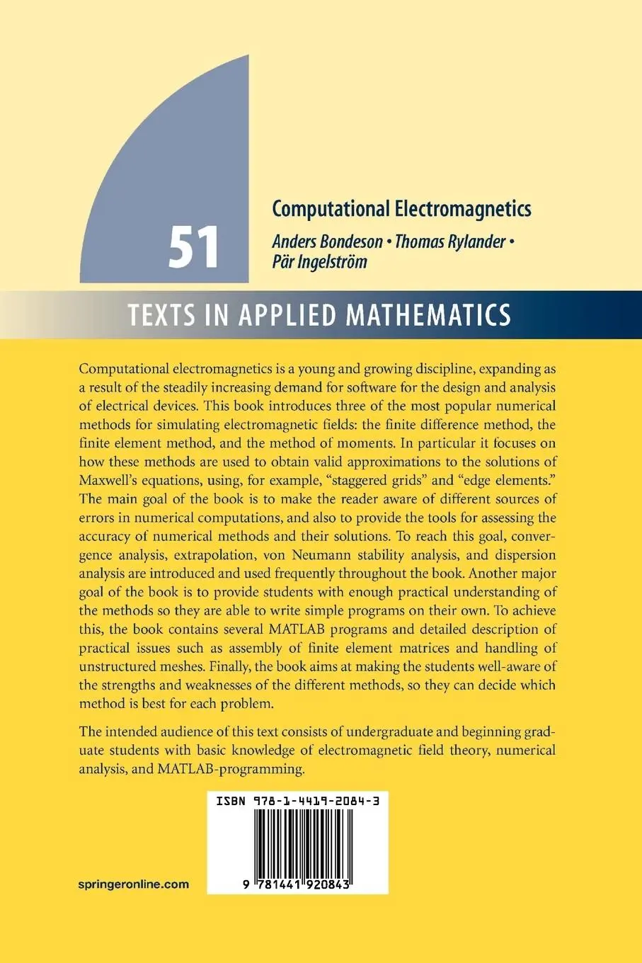 Rückseite: 9781441920843 | Computational Electromagnetics | Anders Bondeson (u. a.) | Taschenbuch