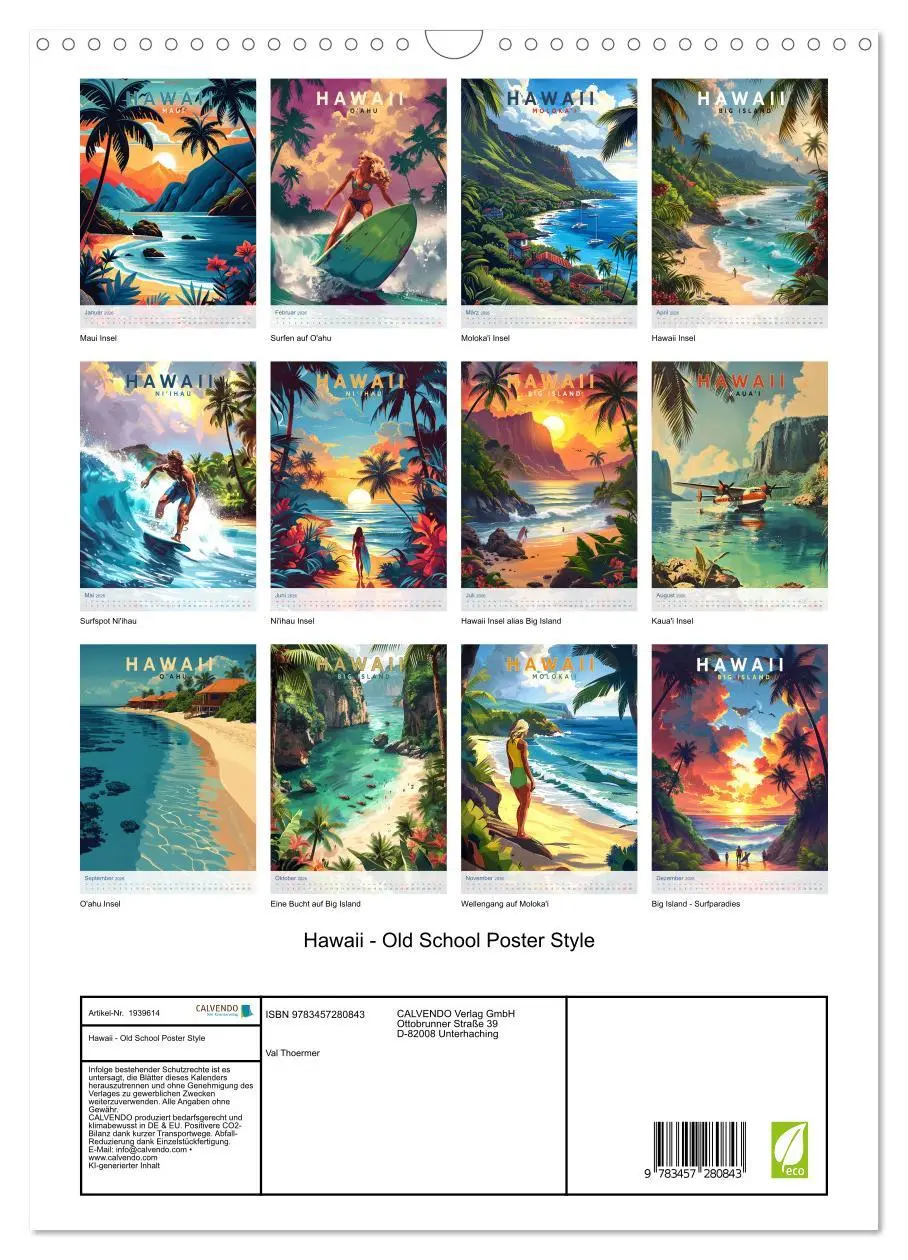 Bild: 9783457280843 | Hawaii - Old School Poster Style (Wandkalender 2026 DIN A3 hoch),...