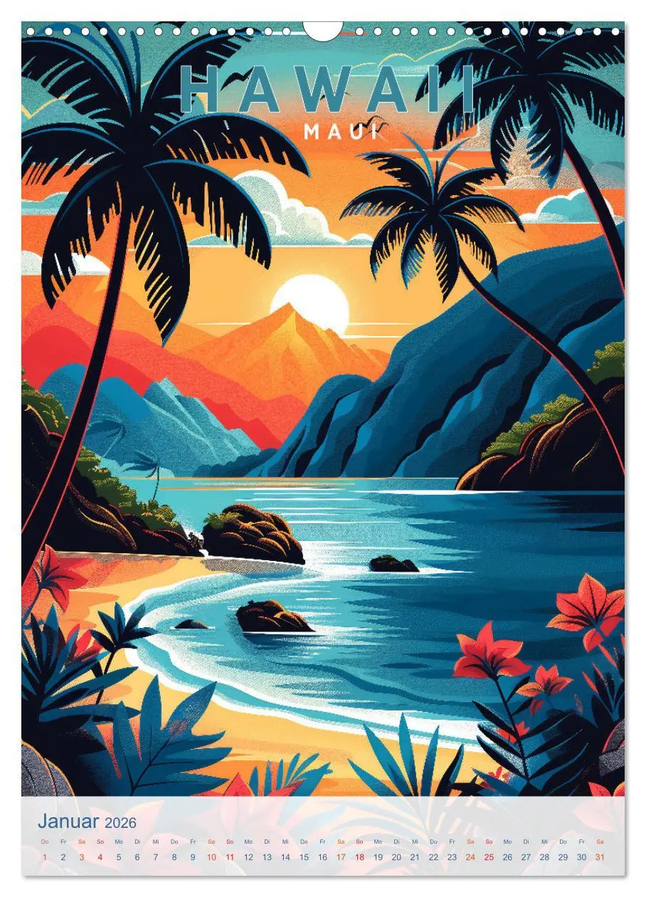 Bild: 9783457280843 | Hawaii - Old School Poster Style (Wandkalender 2026 DIN A3 hoch),...