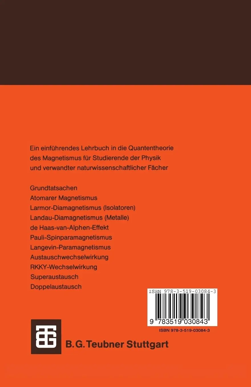 Rückseite: 9783519030843 | Quantentheorie des Magnetismus | Teil 1 Grundlagen | Wolfgang Nolting