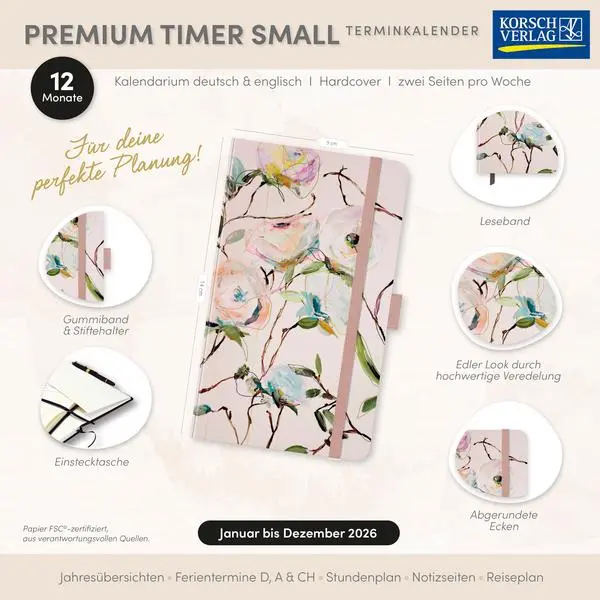 Bild: 9783731890843 | Premium Timer Small "Bloom" 2026 | Verlag Korsch | Buch | 144 S.