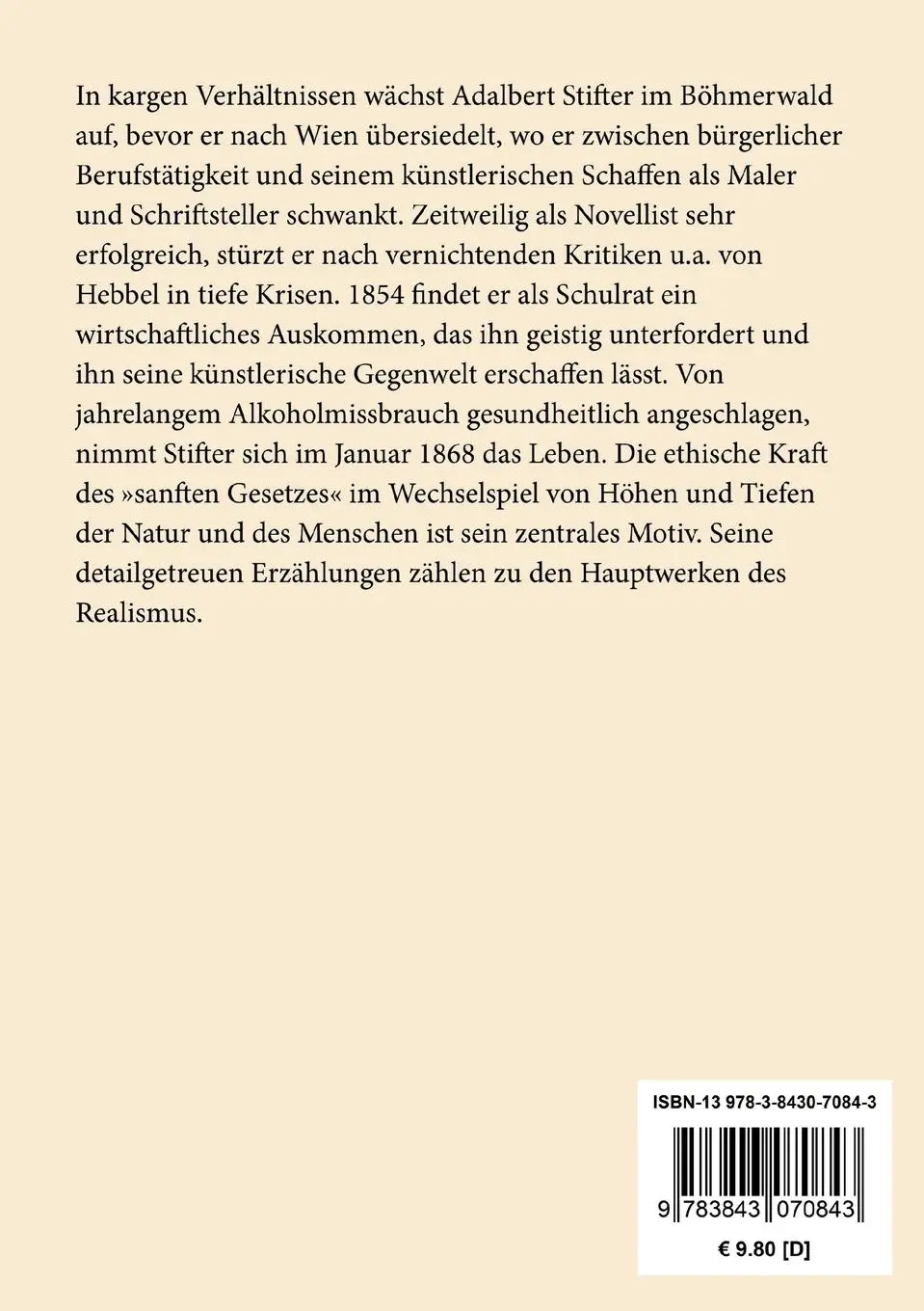 Rückseite: 9783843070843 | Der Hagestolz | Adalbert Stifter | Taschenbuch | 108 S. | Deutsch