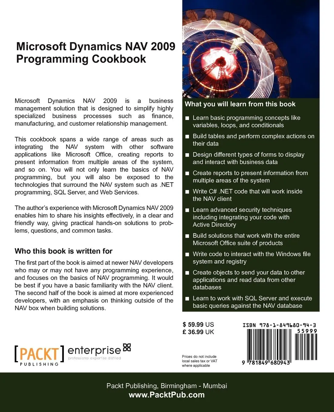 Rückseite: 9781849680943 | Microsoft Dynamics Nav 2009 Programming Cookbook | Matt Traxinger