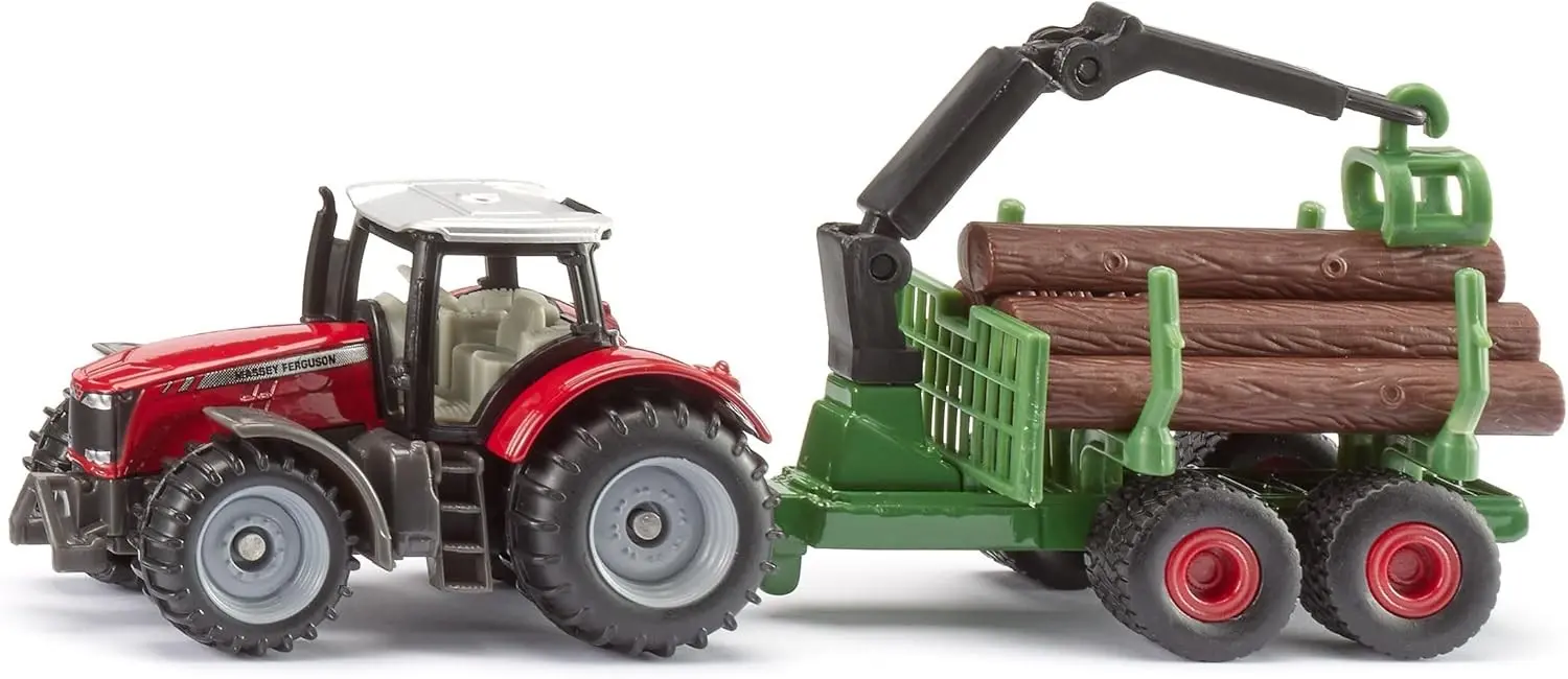 Cover: 4006874111343 | Siku 1134 - Massey Ferguson Traktor mit Forstanhänger, 147x39x58mm