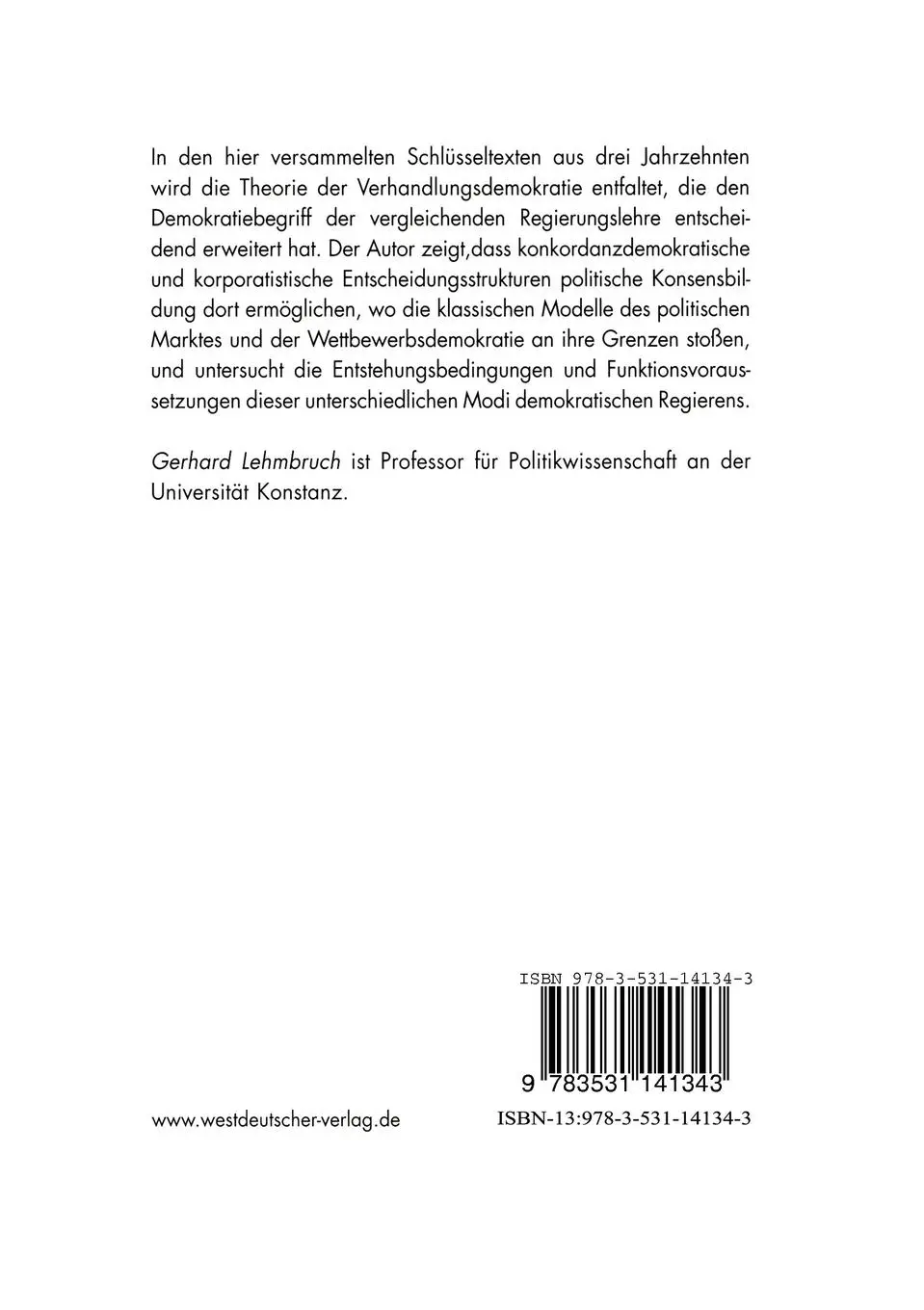 Rückseite: 9783531141343 | Verhandlungsdemokratie | Beiträge zur vergleichenden Regierungslehre