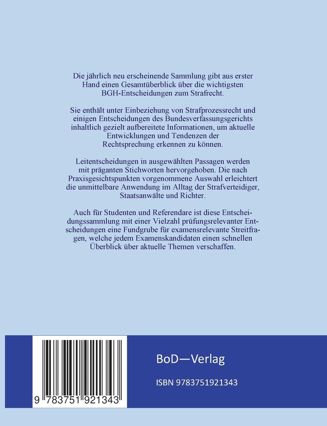 Rückseite: 9783751921343 | BGH-Rechtsprechung Strafrecht | Jahrbuch 2020 | Jürgen Peter Graf