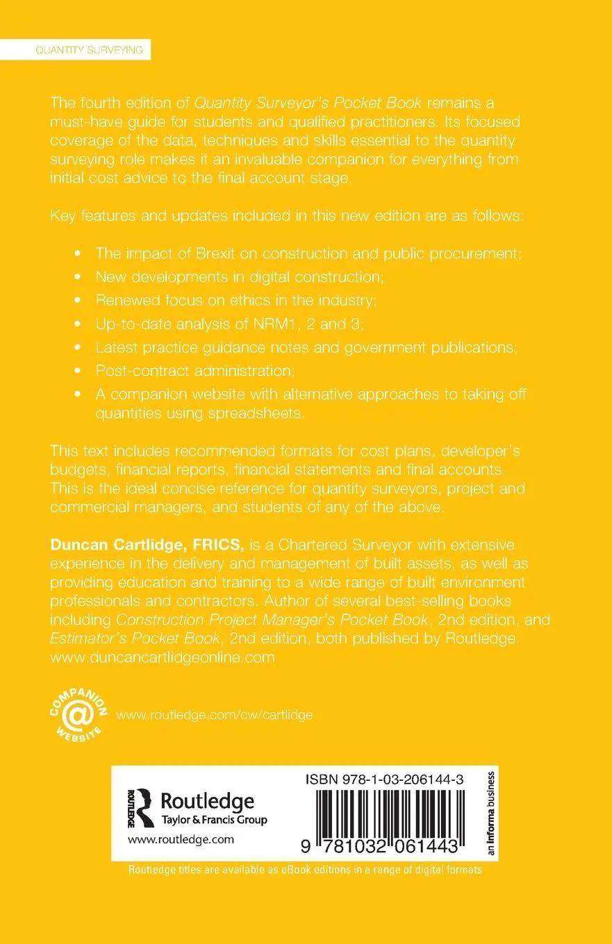 Rückseite: 9781032061443 | Quantity Surveyor's Pocket Book | Duncan Cartlidge | Taschenbuch