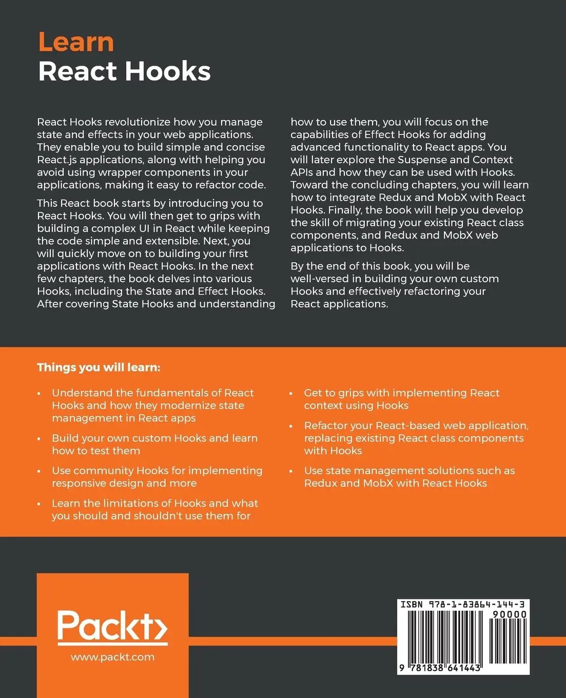 Rückseite: 9781838641443 | Learn React Hooks | Daniel Bugl | Taschenbuch | Englisch | 2019