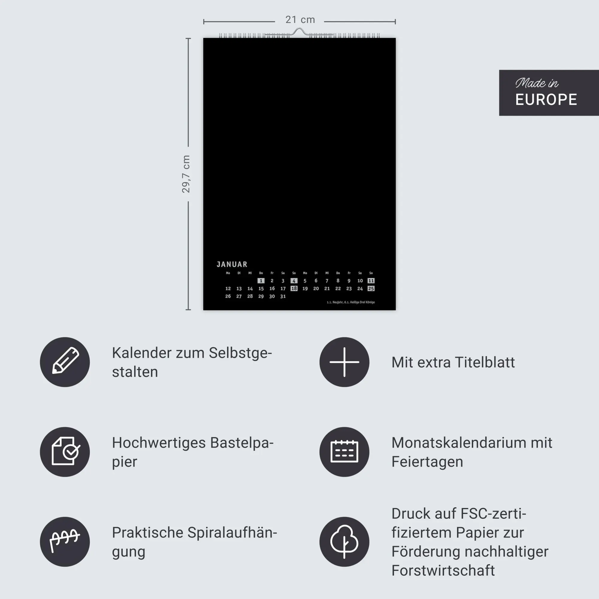 Bild: 9783756411443 | Premium-Bastelkalender schwarz A4 2026 | Heye | Kalender | 14 S.