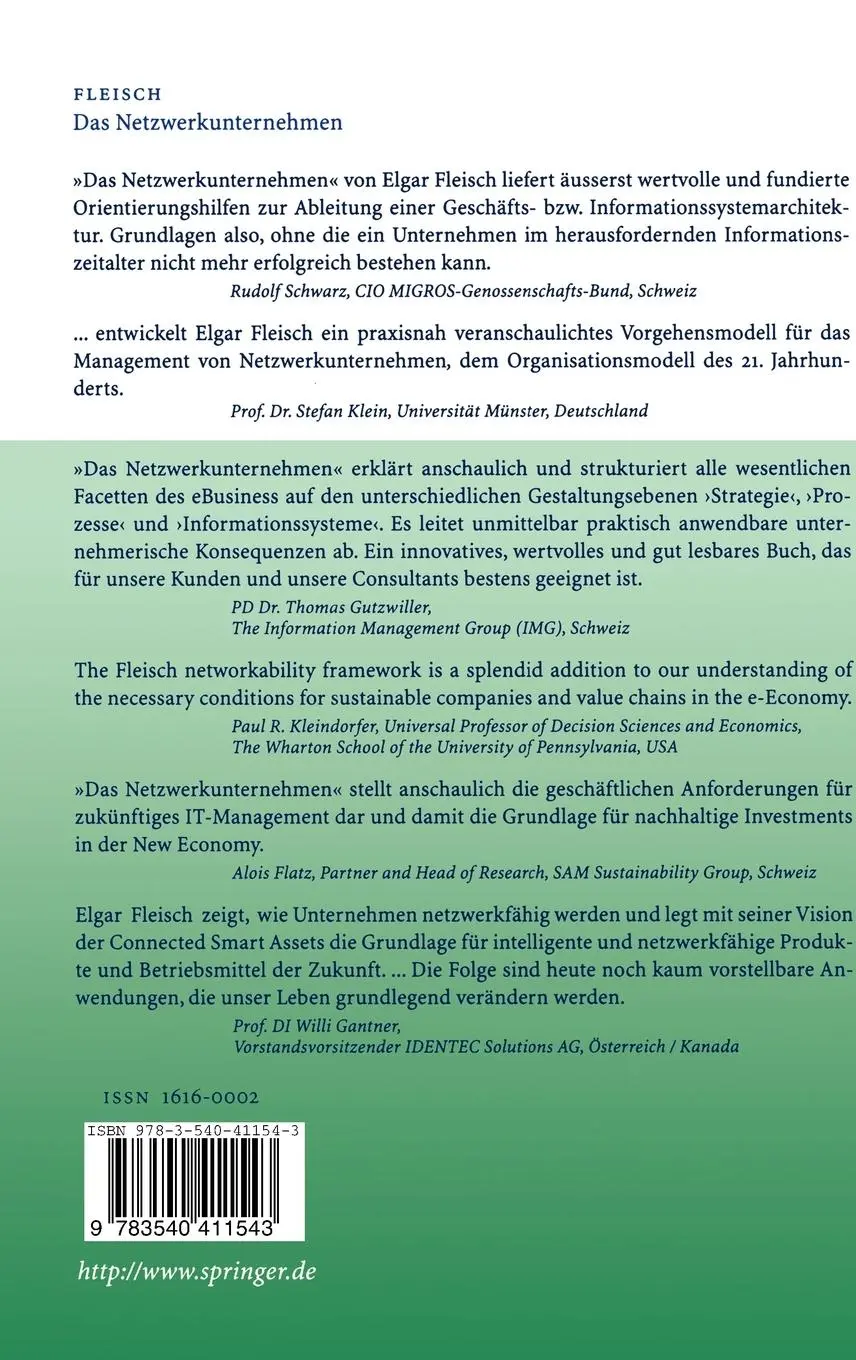 Rückseite: 9783540411543 | Das Netzwerkunternehmen | Elgar Fleisch | Buch | xix | Deutsch | 2001