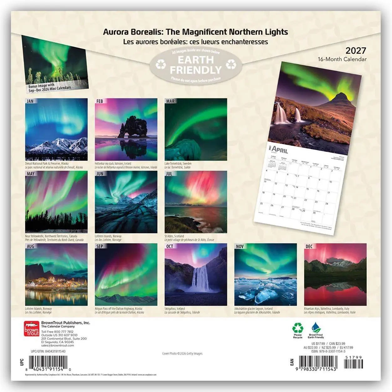 Rückseite: 9798330711543 | Aurora Borealis 2027 12 X 24 Inch (Hanging) Monthly Square Wall...