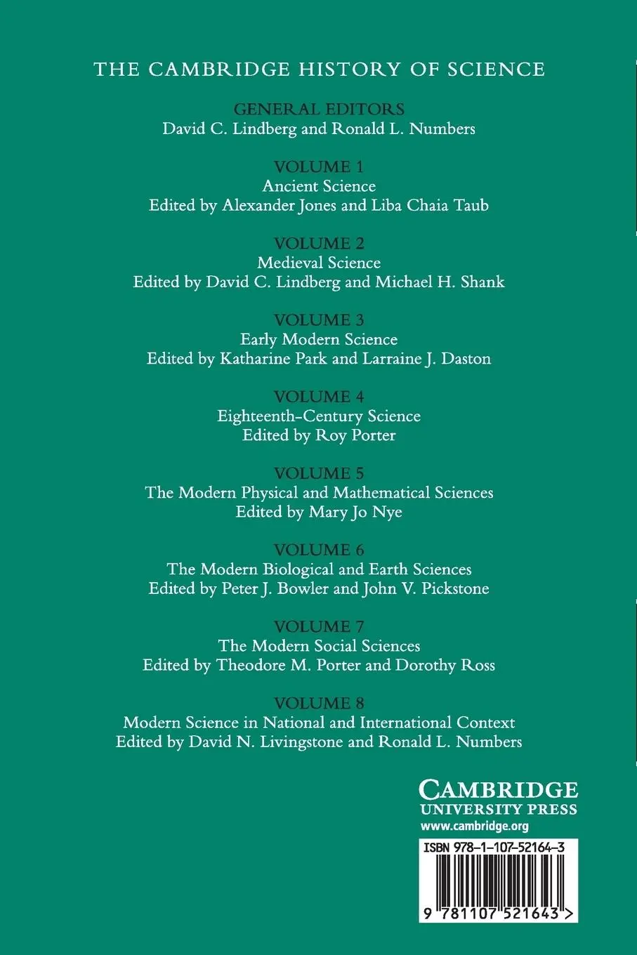 Rückseite: 9781107521643 | The Cambridge History of Science | David C. Lindberg (u. a.) | Buch