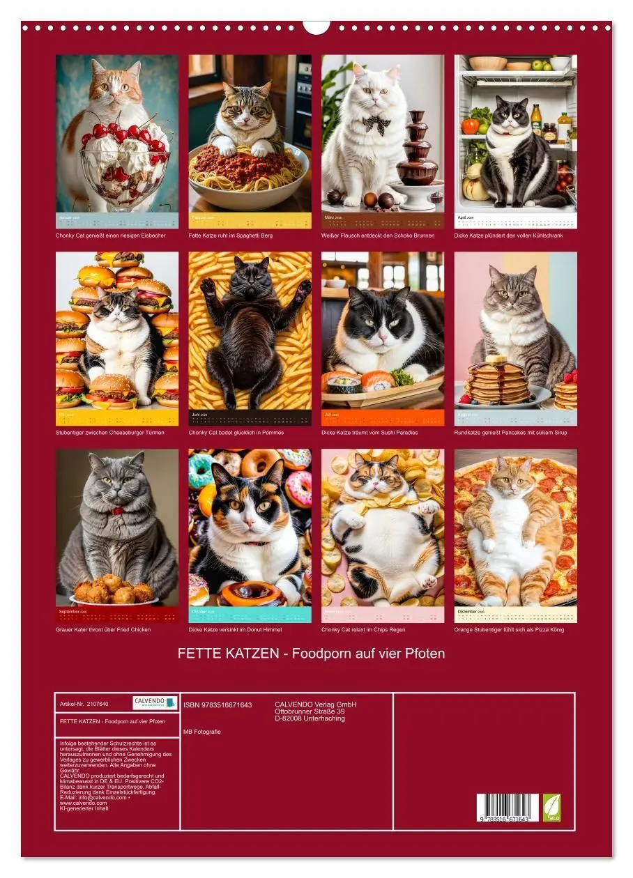 Bild: 9783516671643 | FETTE KATZEN - Foodporn auf vier Pfoten (Wandkalender 2026 DIN A2...