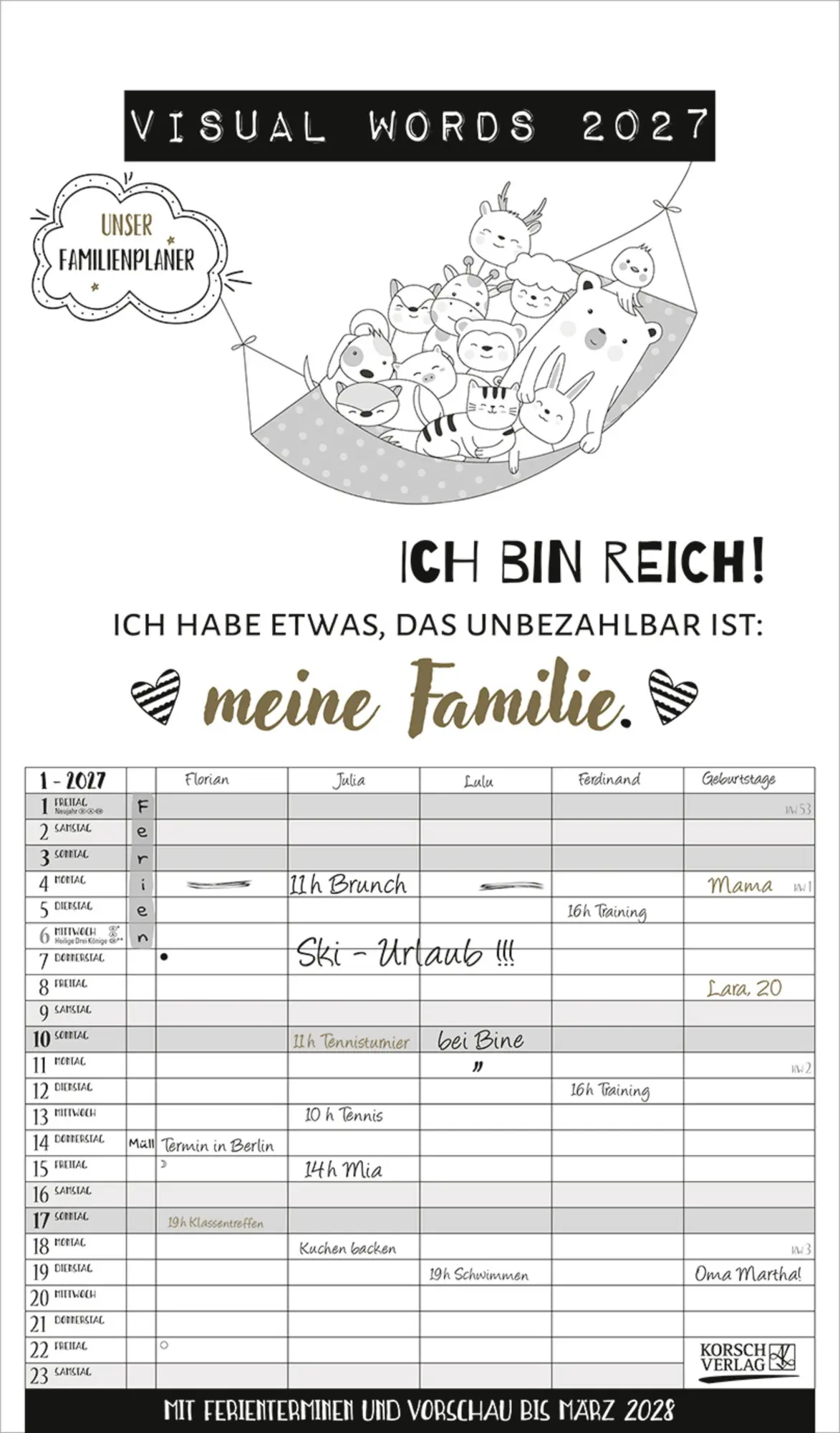 Cover: 9783819301643 | Visual Words Familienplaner 2027 | Verlag Korsch | Kalender | 14 S.